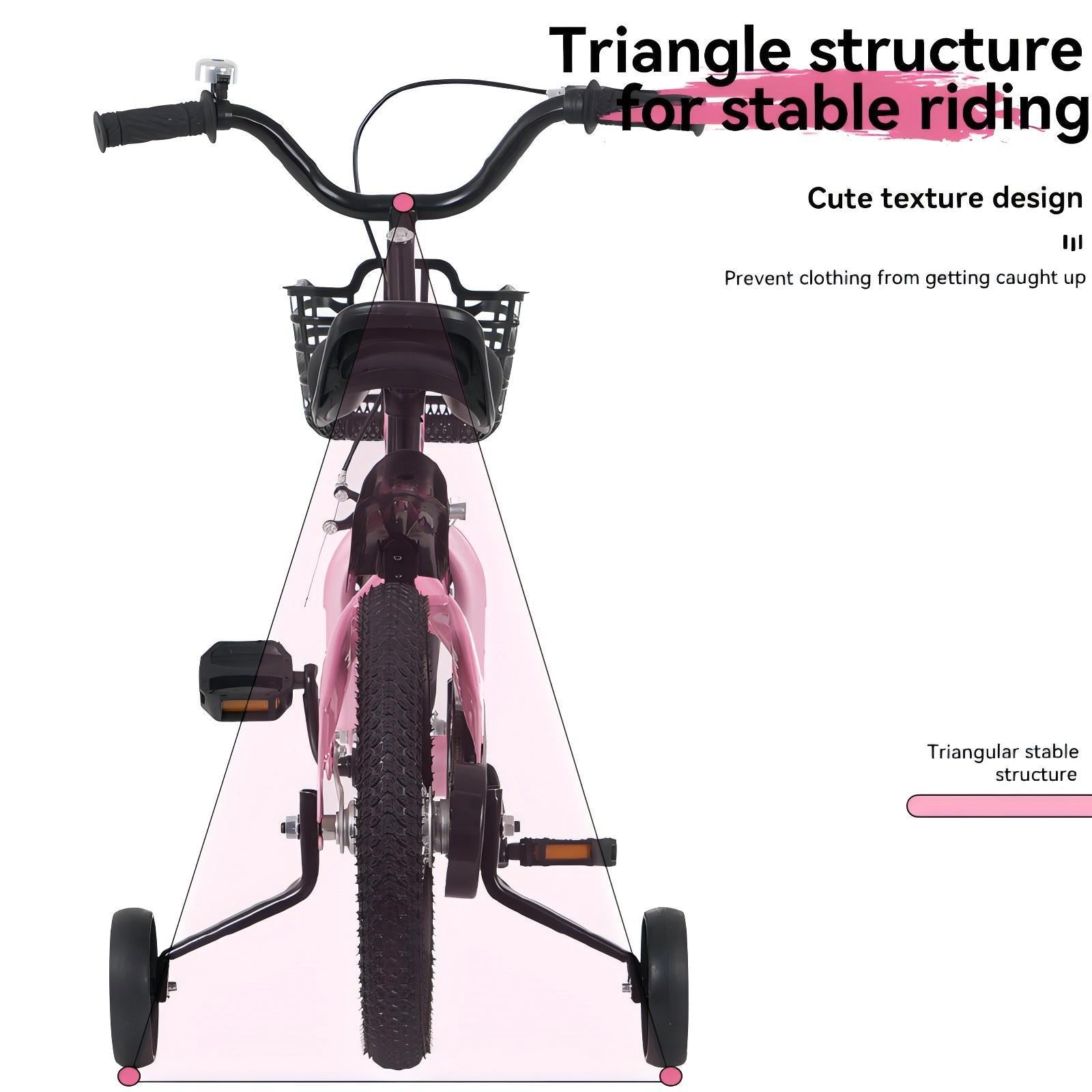 Fkznpj - 16" Sporty Kids Bike With Training Wheels And Stand Adjustable Saddle Suitable For Boys And Girls Aged 4 - 8 Years Tall Height 41 - 46" Available In A Variety Of Colors