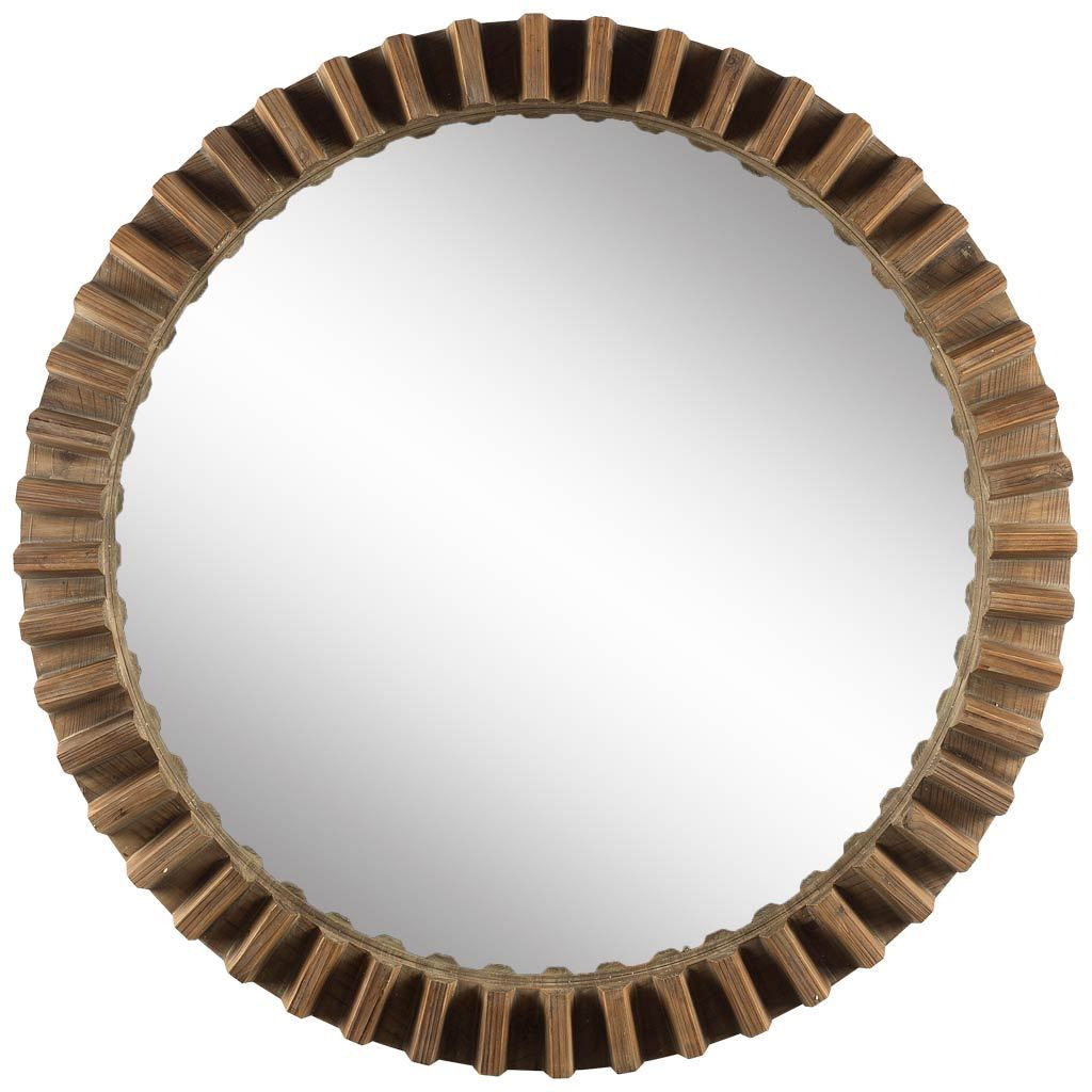 44" Round Wood Frame Wall Mirror - Brown