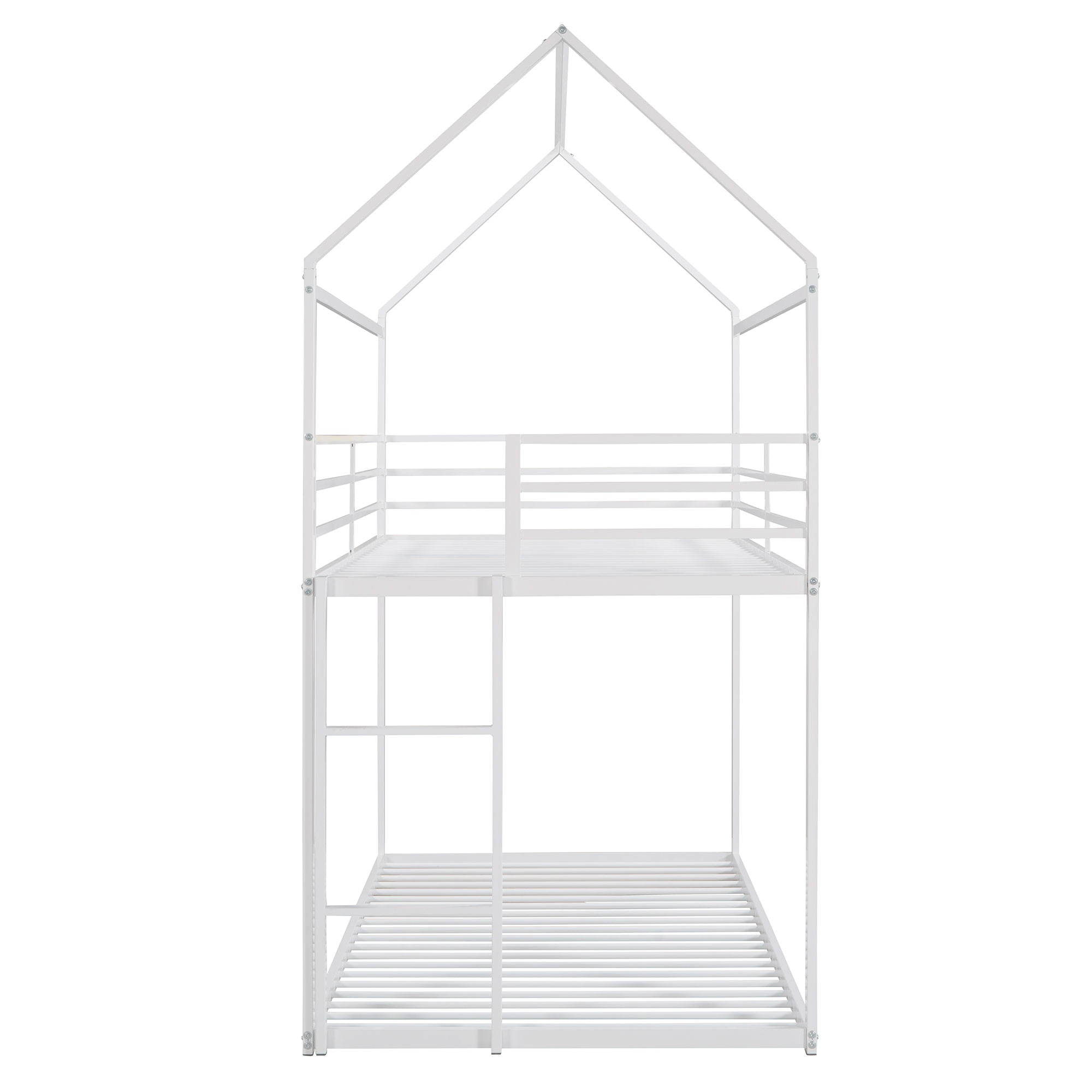 Bunk Beds For Kids Twin Over Twin, House Bunk Bed Metal Bed Frame Built-In Ladder, No Box Spring Needed