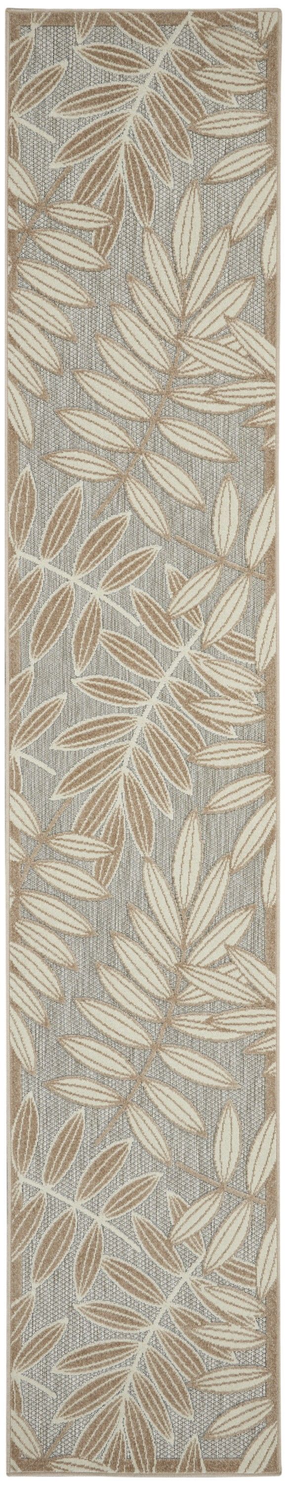 12' Runner Floral Indoor / Outdoor Runner Rug - Gray / Ivory