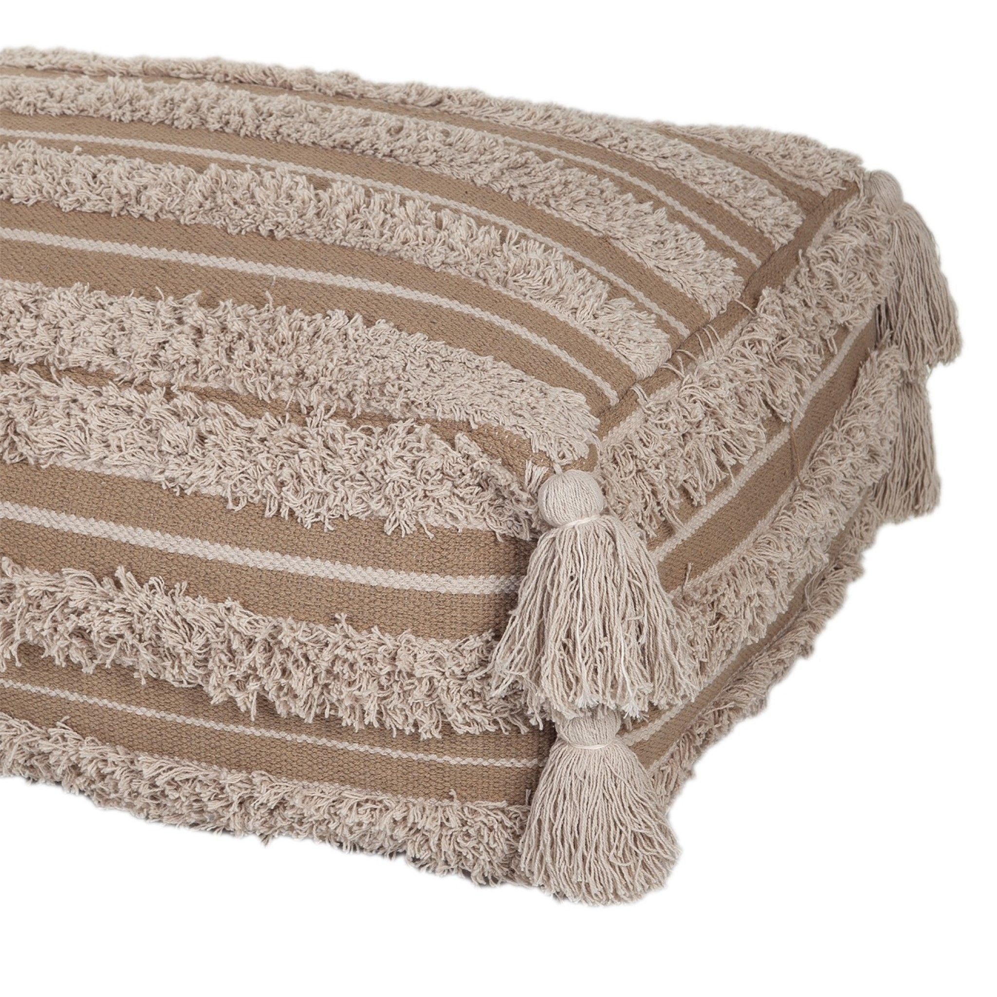 Fringe Striped Pouf - Camel