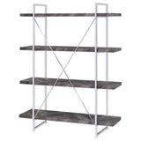 Grimma - 4-Shelf Bookshelf - Rustic Gray And Chrome by CoasterEssence | Bel Furniture