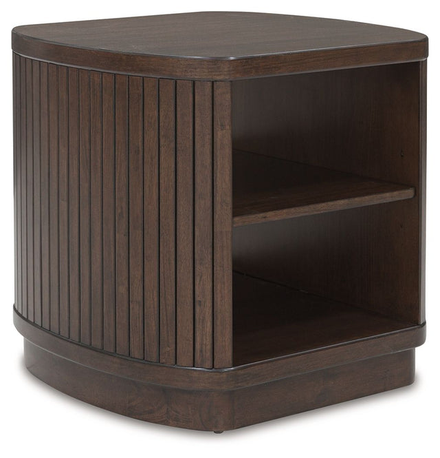 Korestone - Dark Brown - Square End Table by Signature Design by Ashley® | Bel Furniture