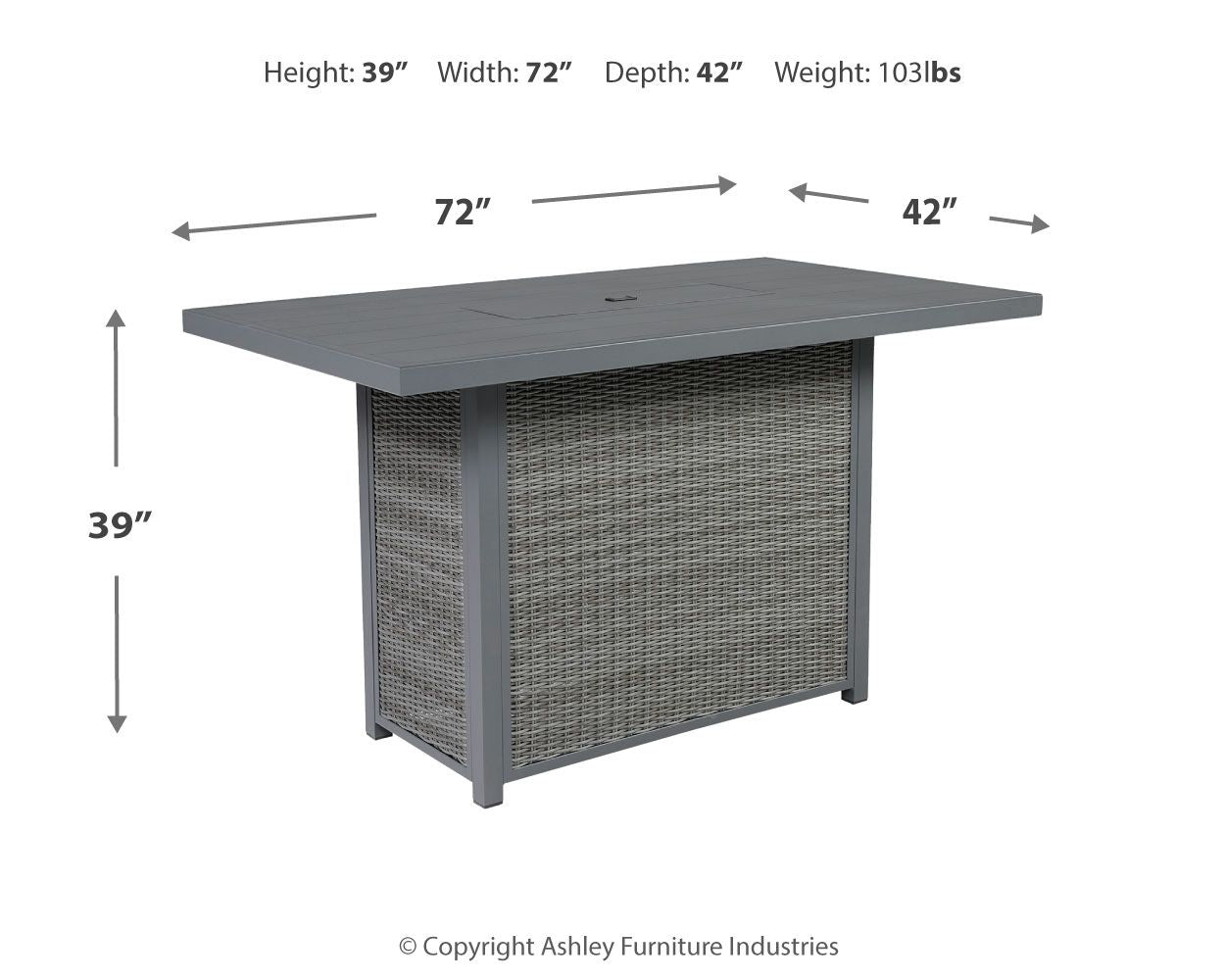 Palazzo - Gray - Rect Bar Table W/Fire Pit