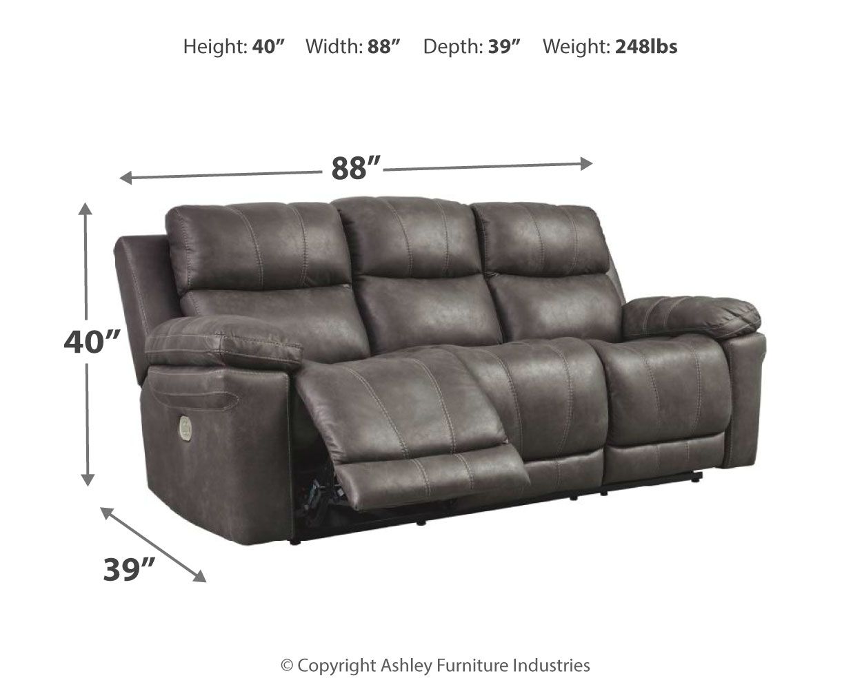 Erlangen - Dark Gray - Pwr Rec Sofa With Adj Headrest