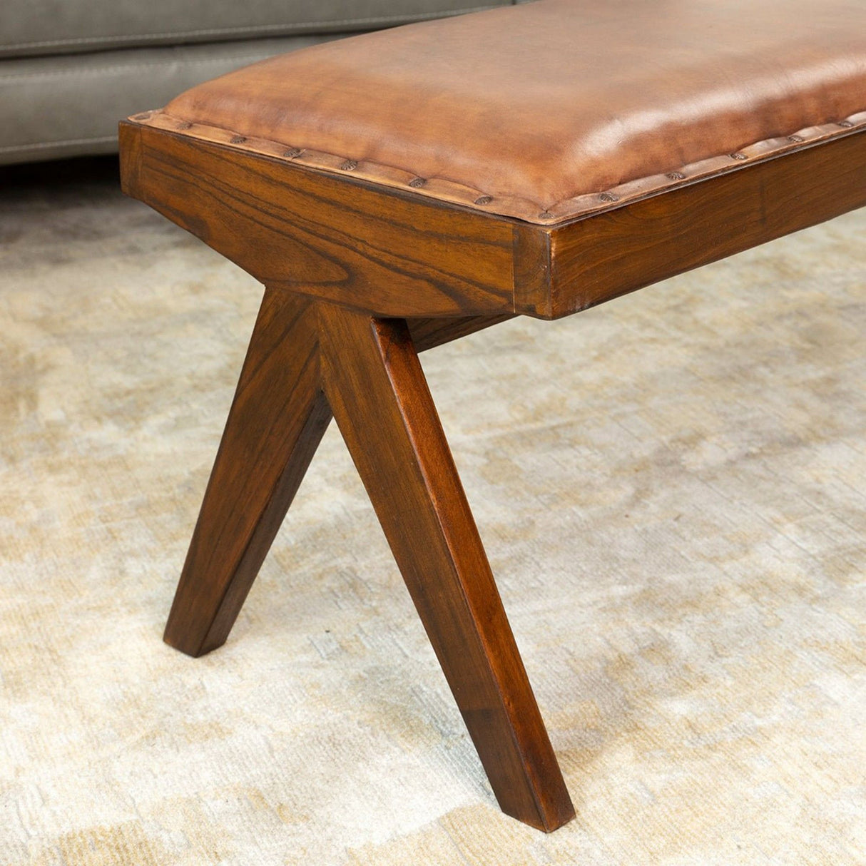 Chad - Mid-Century Modern Leather Bench - Brown / Tan by Ashcroft Furniture | Bel Furniture