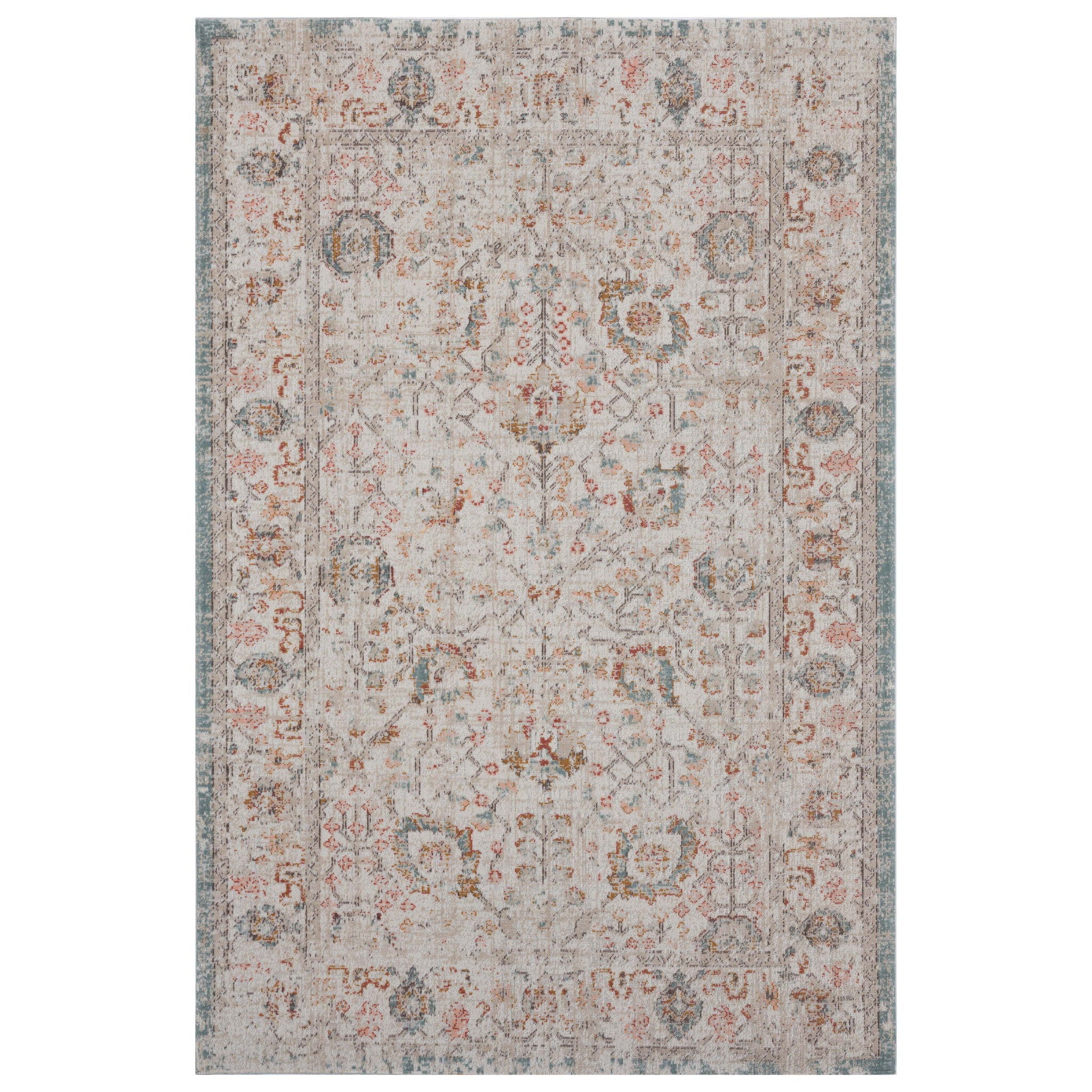 5' X 8' Floral Stain Resistant Indoor / Outdoor Area Rug - Beige