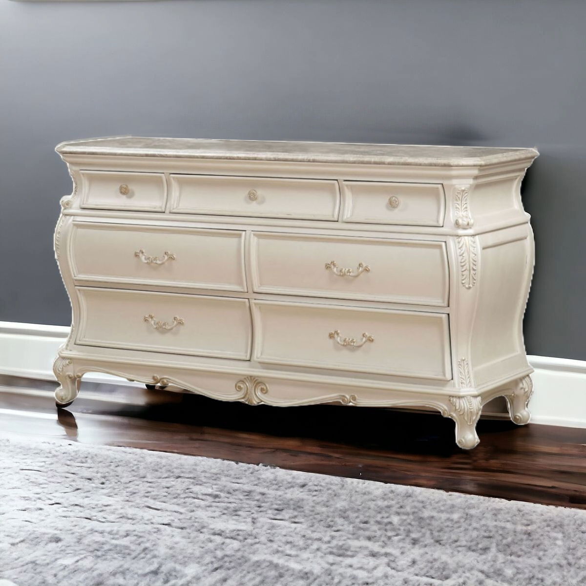 Solid Wood Seven Drawer Triple Dresser - Pearl