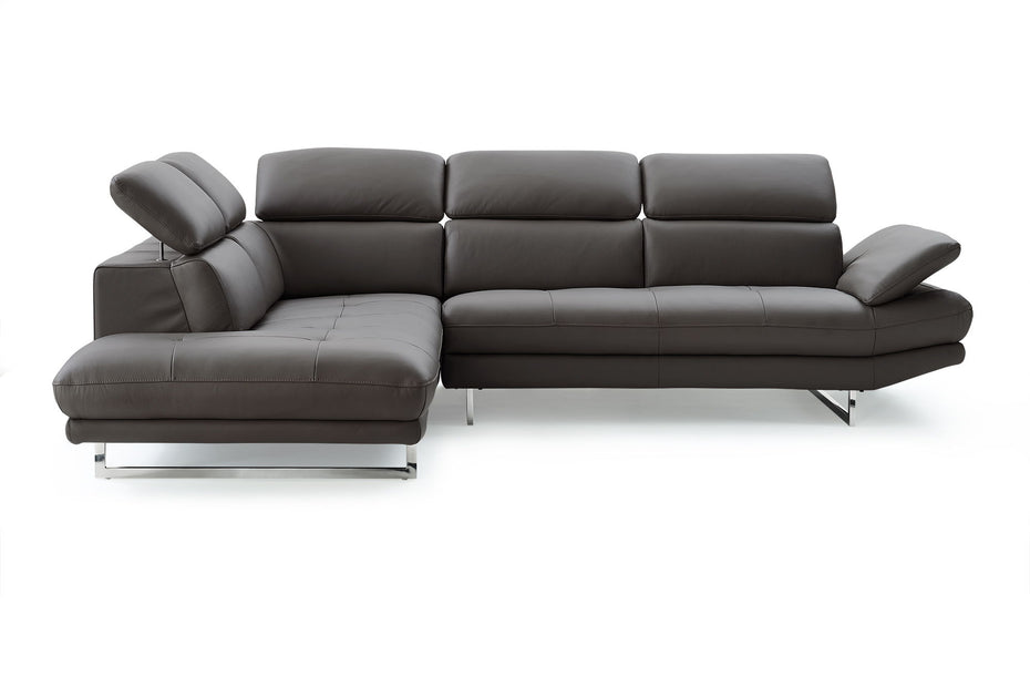 Dark Genuine Leather L Shaped Sectional Sofa And Chaise Two Piece - Gray