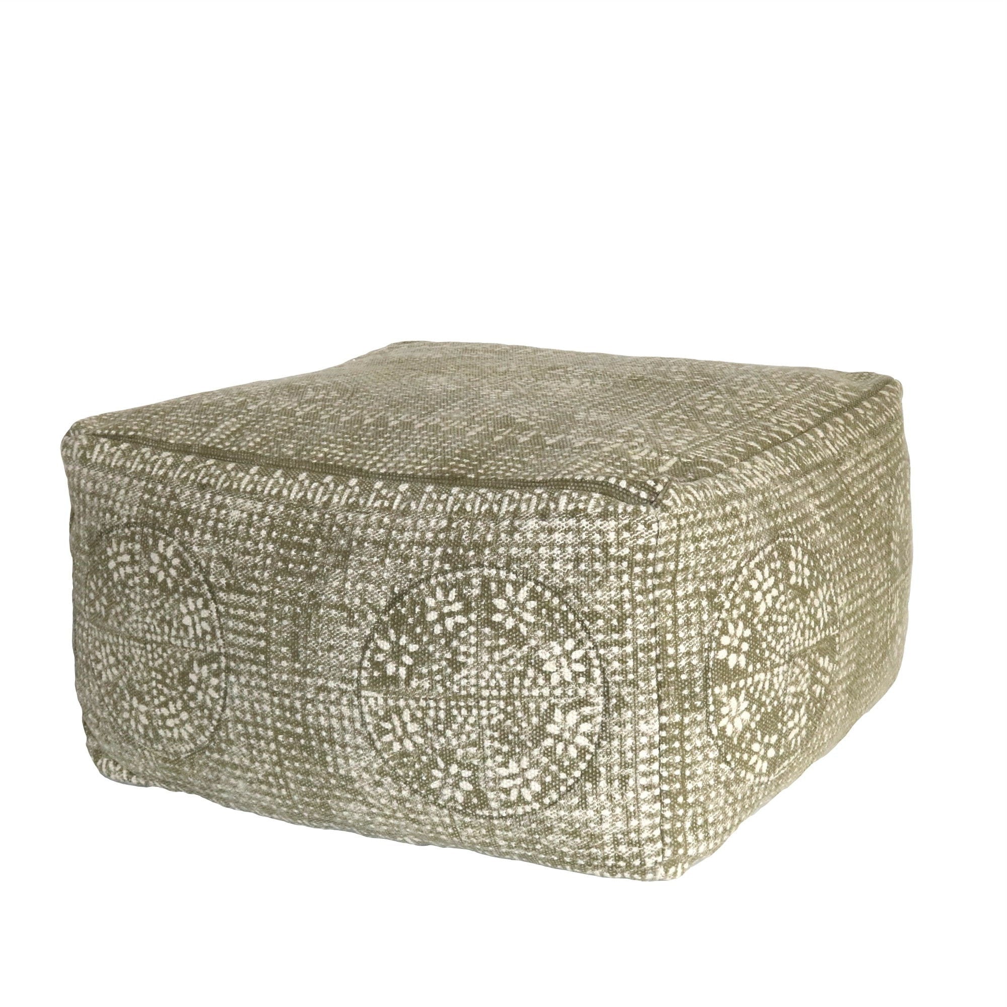 Patterned Rectangle Pouf - Olive Green