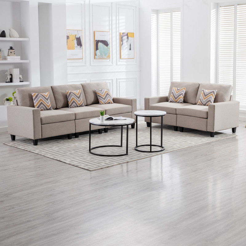 Nolan - Linen Fabric Sofa And Loveseat Living Room With Pillows And Interchangeable Legs