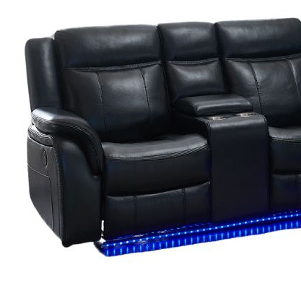 Polyester Blend Power Reclining L Shaped Three Piece Corner Sectional With Console - Black