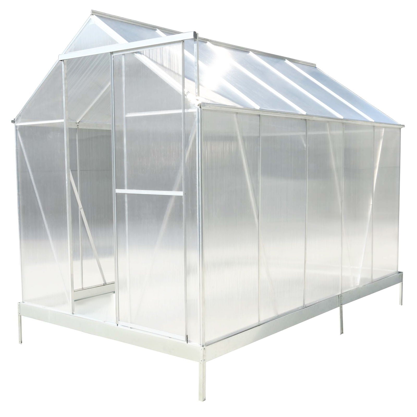 Polycarbonate Greenhouse, Heavy Duty Outdoor Aluminum Walk-In Green House Kit With Rain Gutter, Vent And Door For Backyard Garden