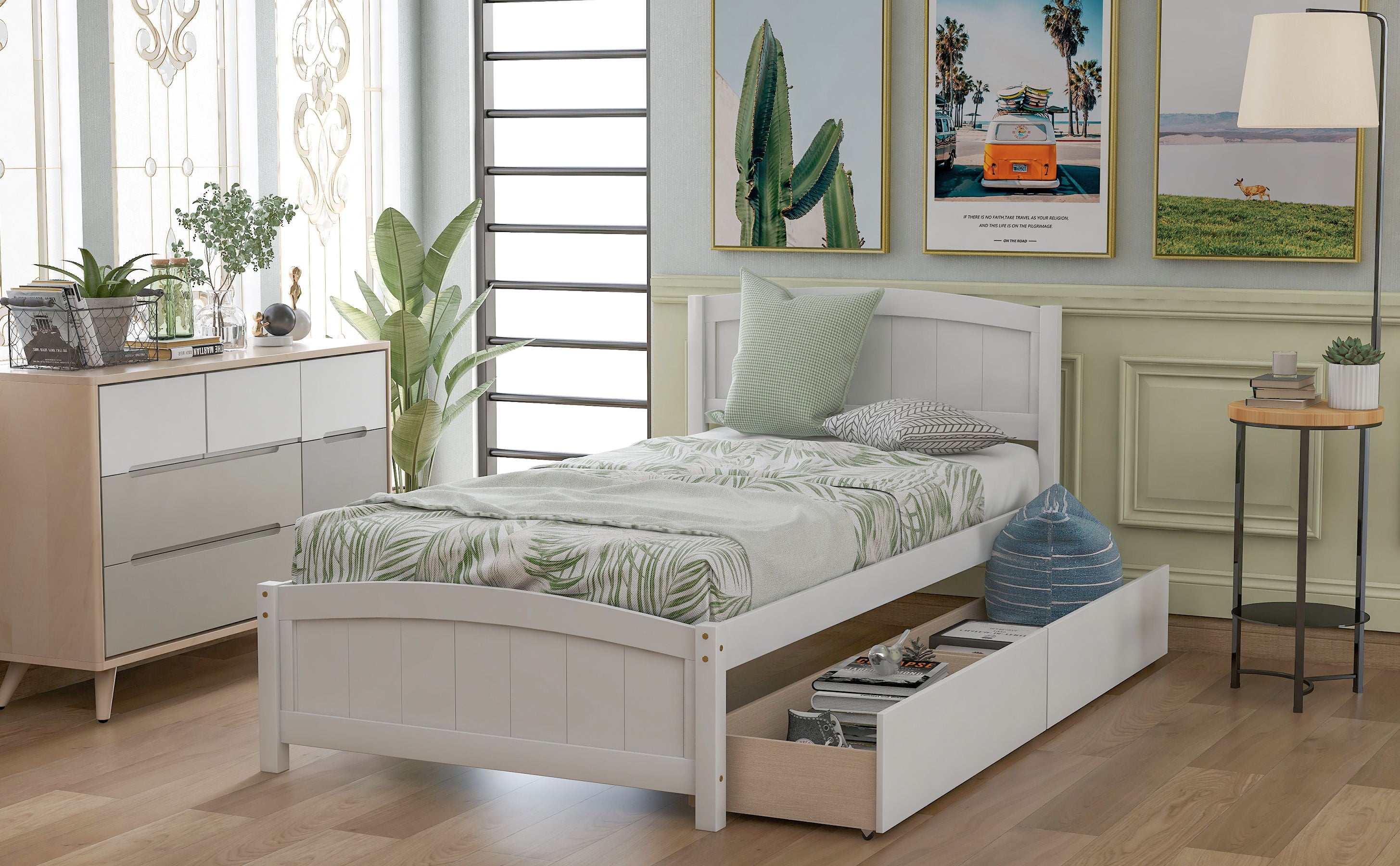 Platform Bed & Two Drawers