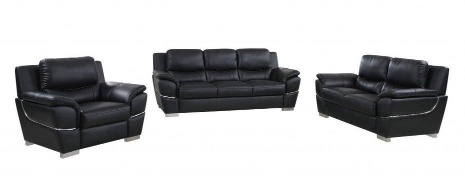 Three Piece Indoor Genuine Leather Six Person Seating Set - Black