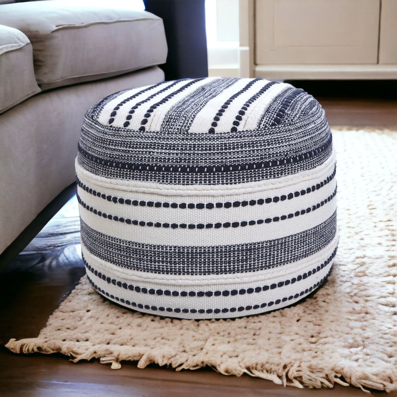 Cotton Round Ottoman - Blue