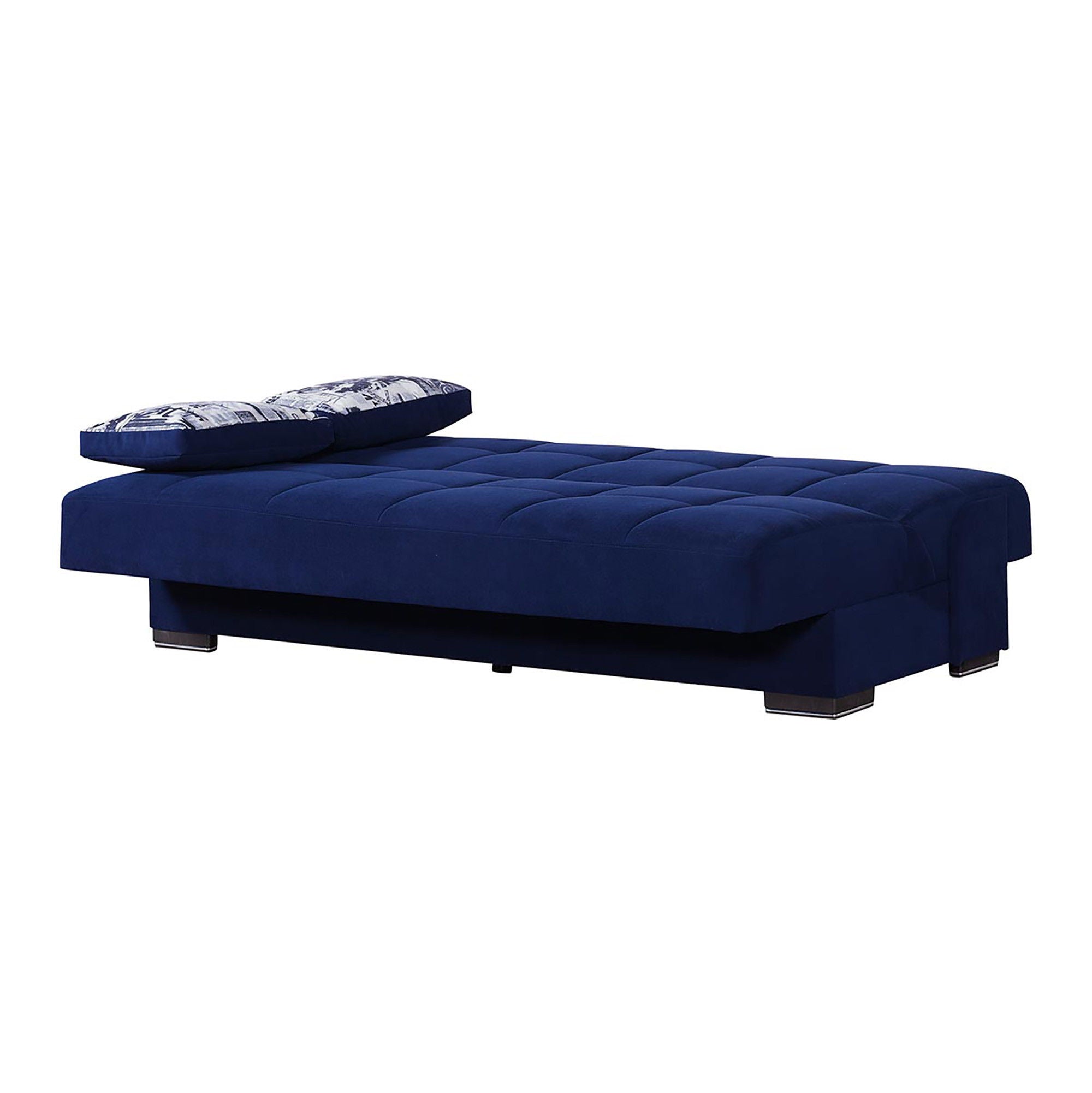 Chenille Sleeper Sofa And Toss Pillows With Brown Legs - Navy Blue