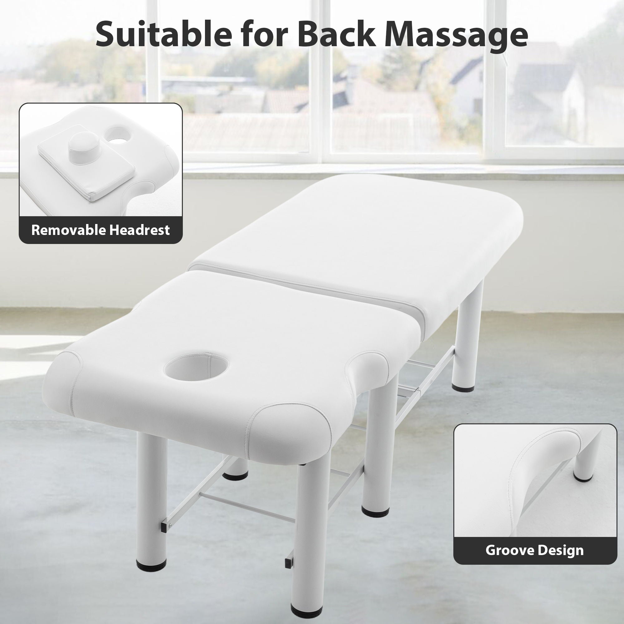 Professioanl Massage Table, Backrest Adjustable, Removable Headrest, Bottom Shelf Storage, Memory Foam Layer Salon Bed