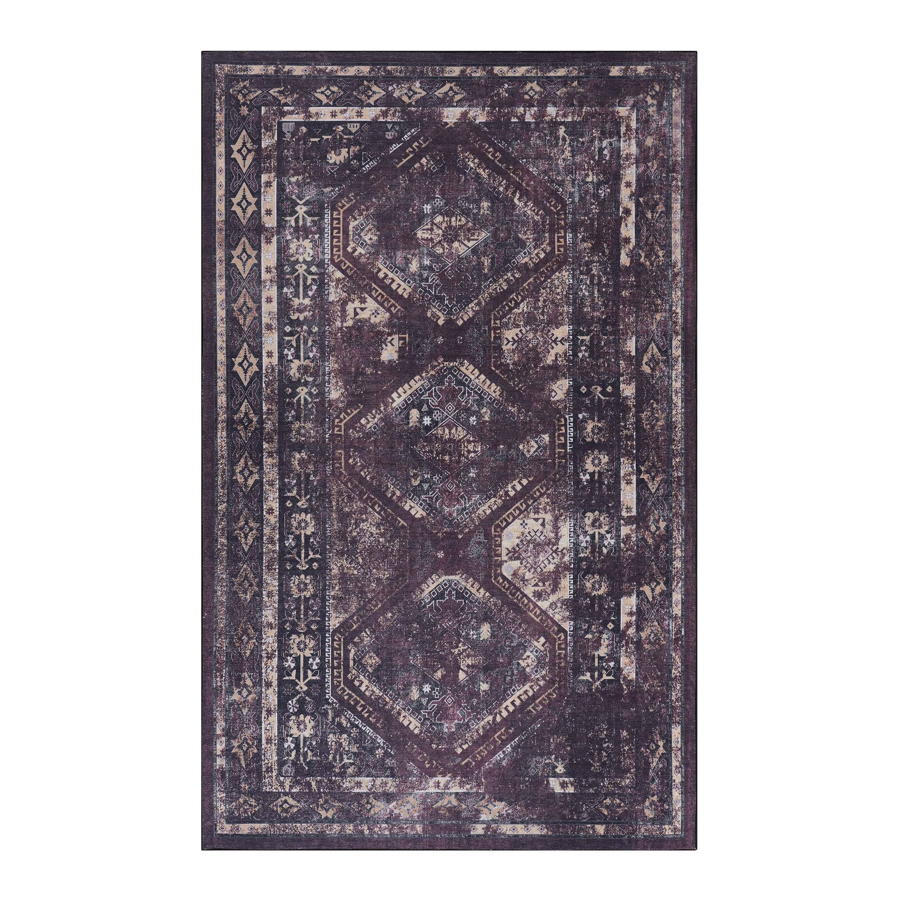 3' x 5' Area Rug, Washable, Low-Pile, Non-Slip, Non-Shedding, Foldable, Kid & Pet Friendly - Black / Burgundy