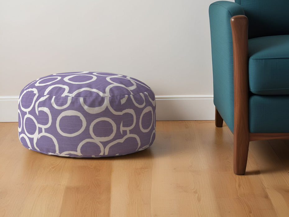 Cotton Round Abstract Pouf Ottoman - Purple / White