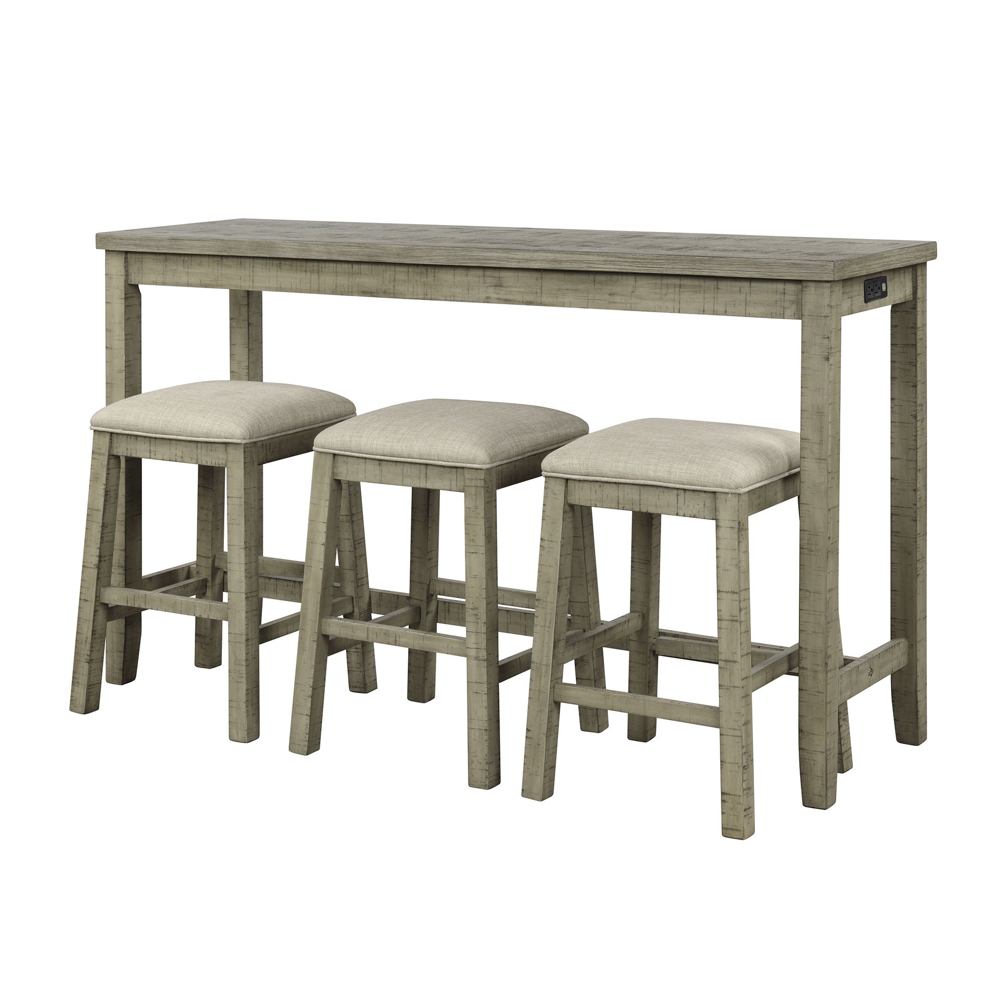 Topmax - 4 Pieces Counter Height Table With Fabric Padded Stools, Rustic Bar Dining Set With Socket