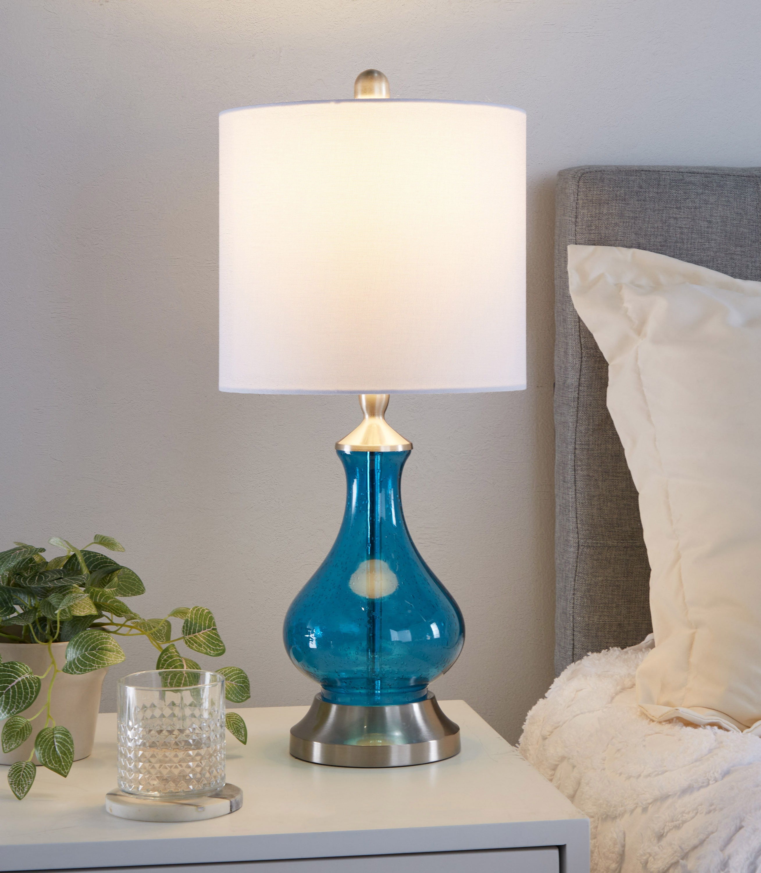 Jasmine - Contemporary Lamp - Clear Sapphire Blue Seeded / Nickel / White