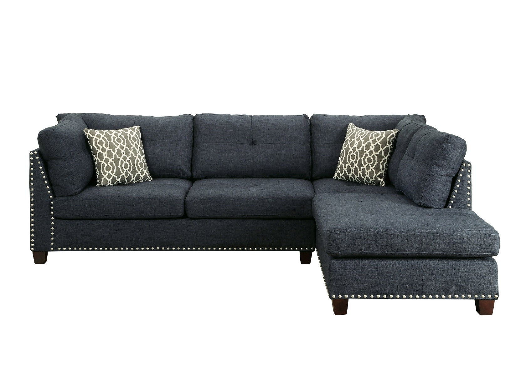 Linen L Shaped Two Piece Sofa And Chaise - Blue