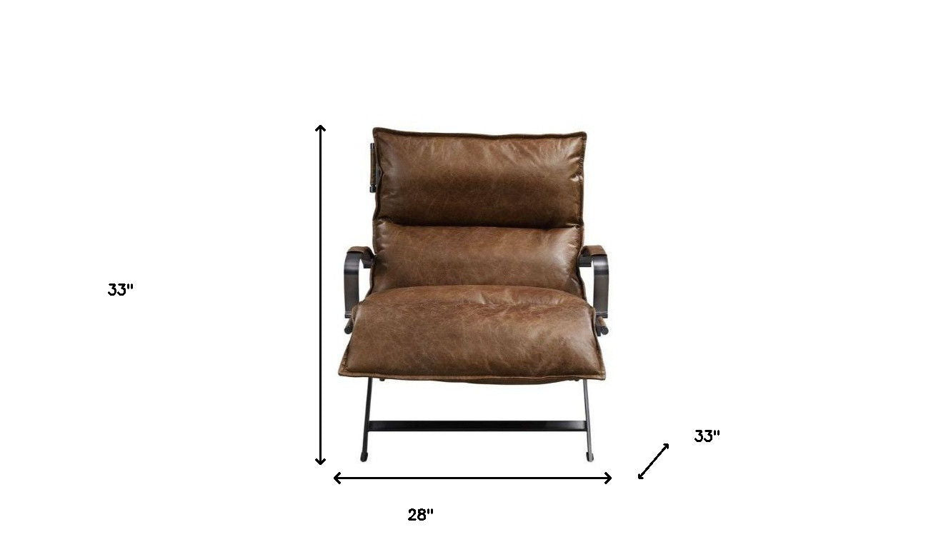 Top Grain Leather And Steel Lounge Chair - Brown