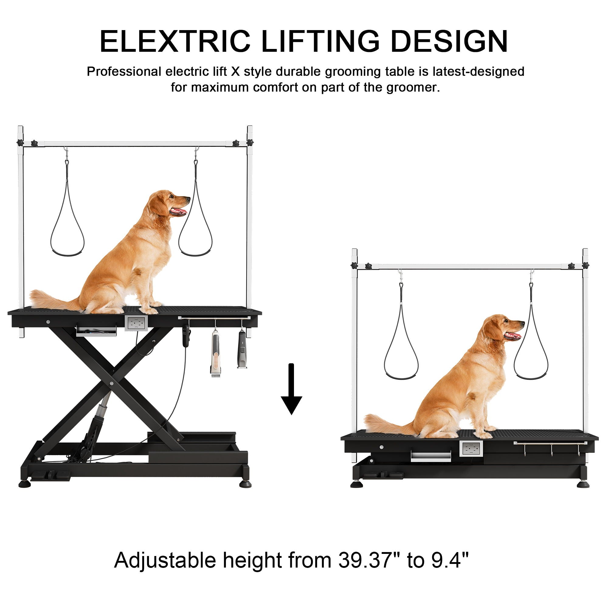 Super Deluxe Electric Pet Grooming Table, 110V / 220V Professional Groomer Recommend Adjustable Height