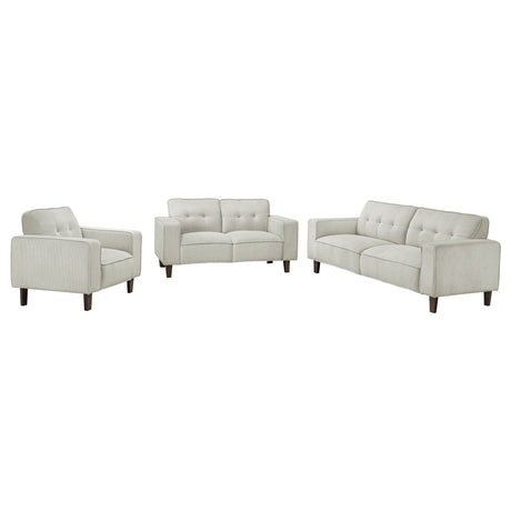 Deerhurst - Upholstered Tufted Track Arm Sofa Set Beige 3 Pc. Sofa, Loveseat, Chair by Coaster Fine Furniture | Bel Furniture