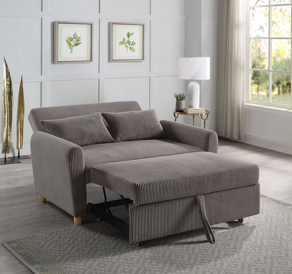 Justine - Corduroy Convertible Sleeper Loveseat - Brown by Lilola Home | Bel Furniture