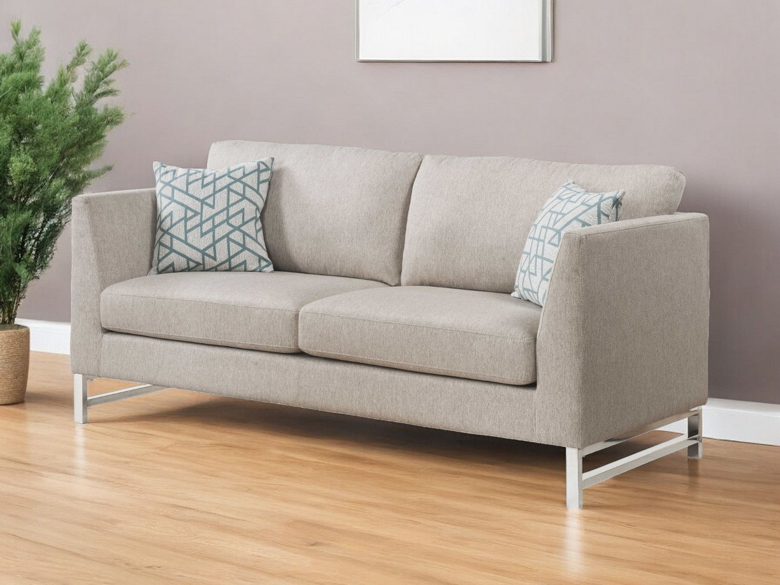 Linen Sofa With Silver Legs - Beige