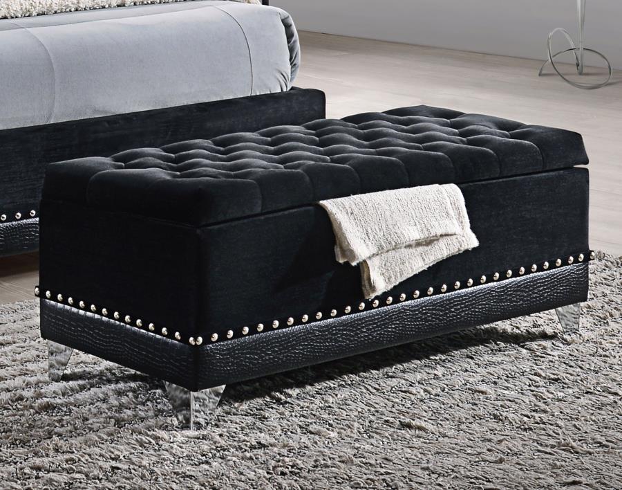 Barzini - Velvet Upholstered Tufted Storage Bench - Black by CoasterElevations | Bel Furniture