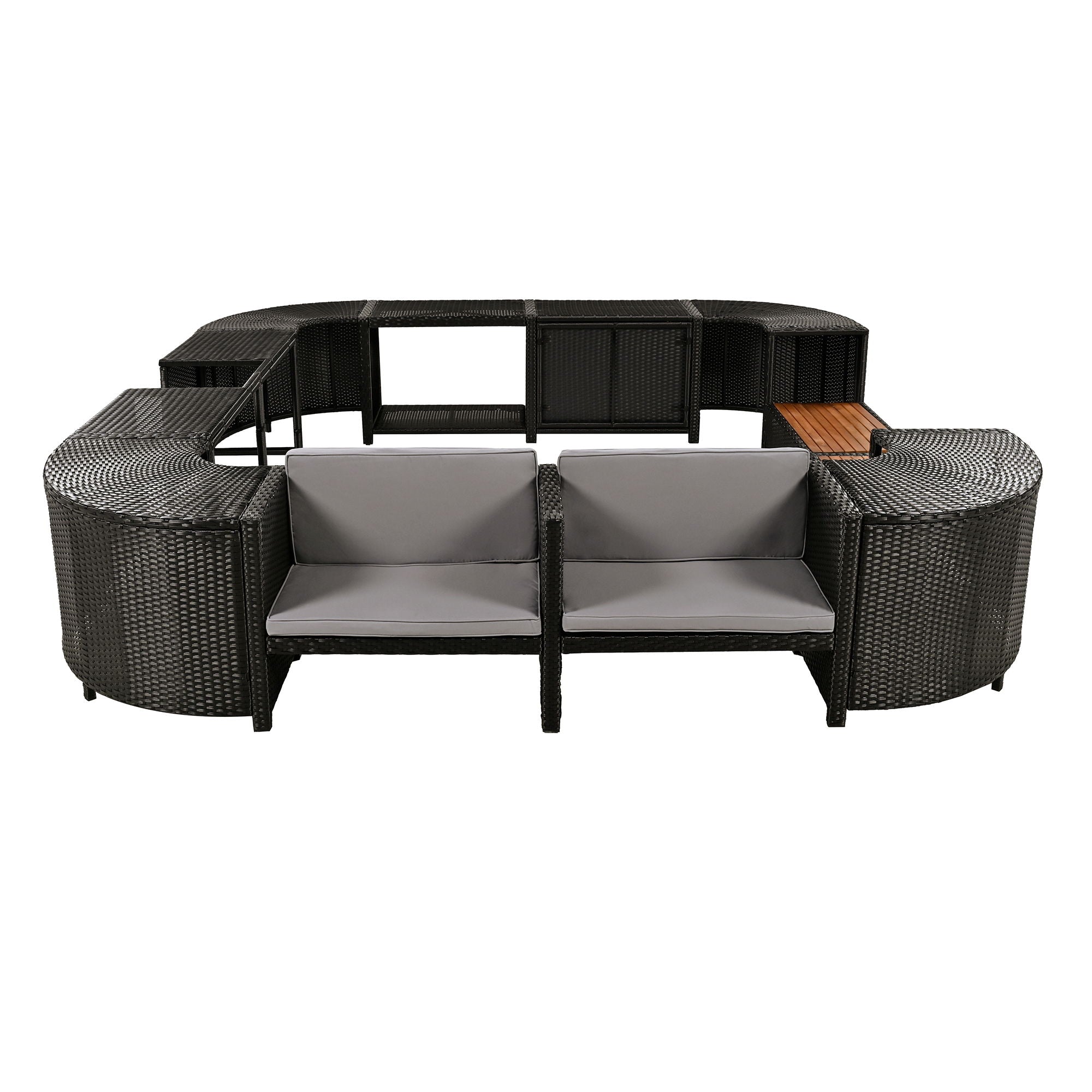 Spa Surround Spa Frame Quadrilateral Outdoor Rattan Sectional Sofa Set With Mini Sofa, Wooden Seats And Storage Spaces