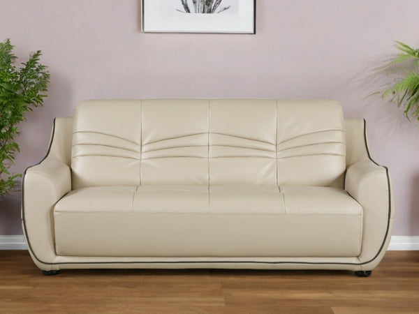 Faux Leather Sofa With Black Legs - Beige