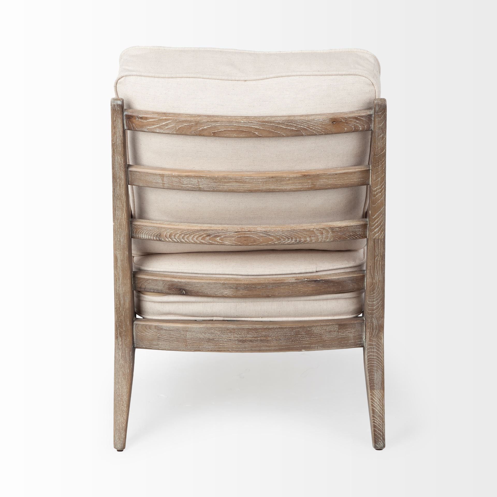 Wood Fabric Arm Chair - Ivory / Brown