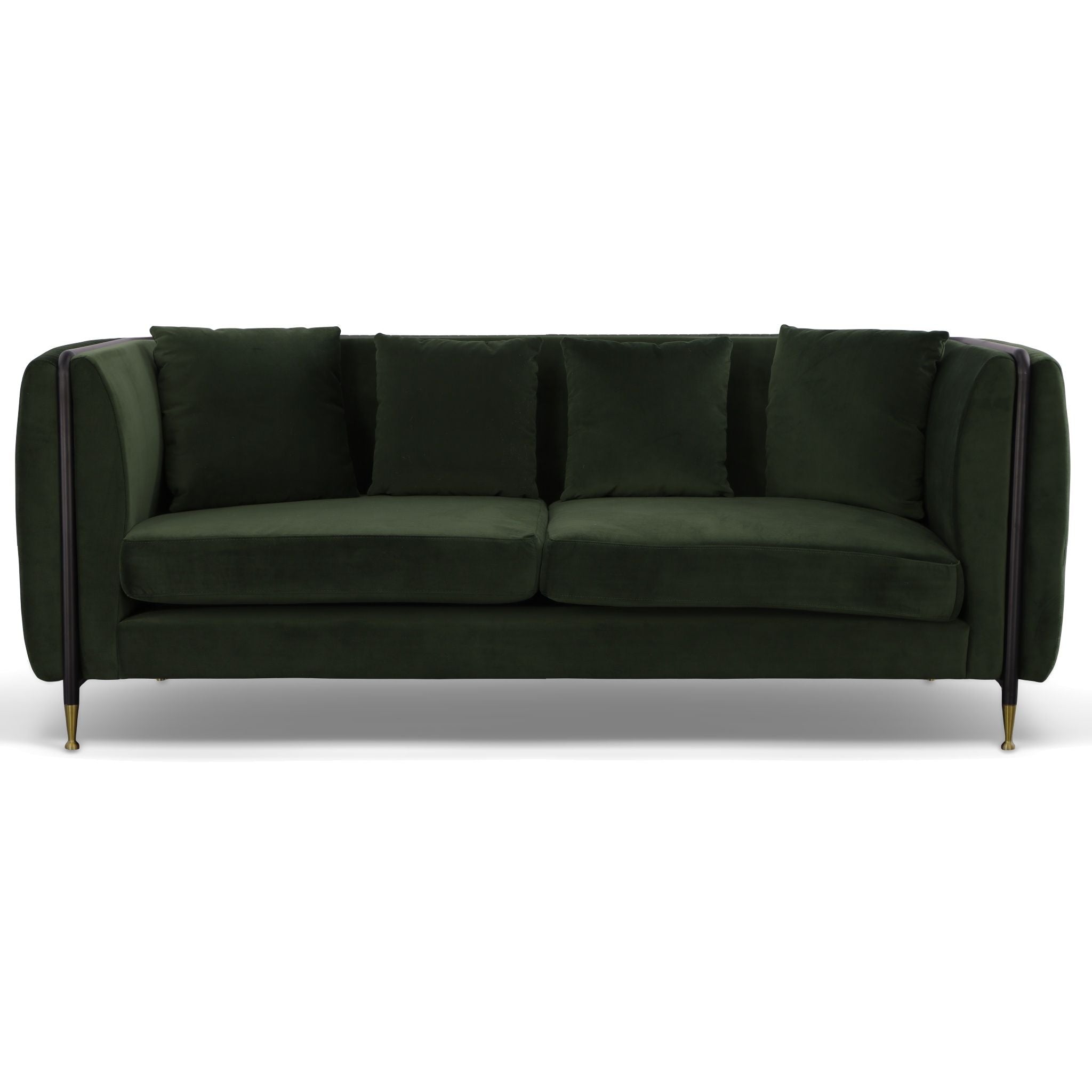 Velvet Sofa With Black And Gold Legs - Dark Green