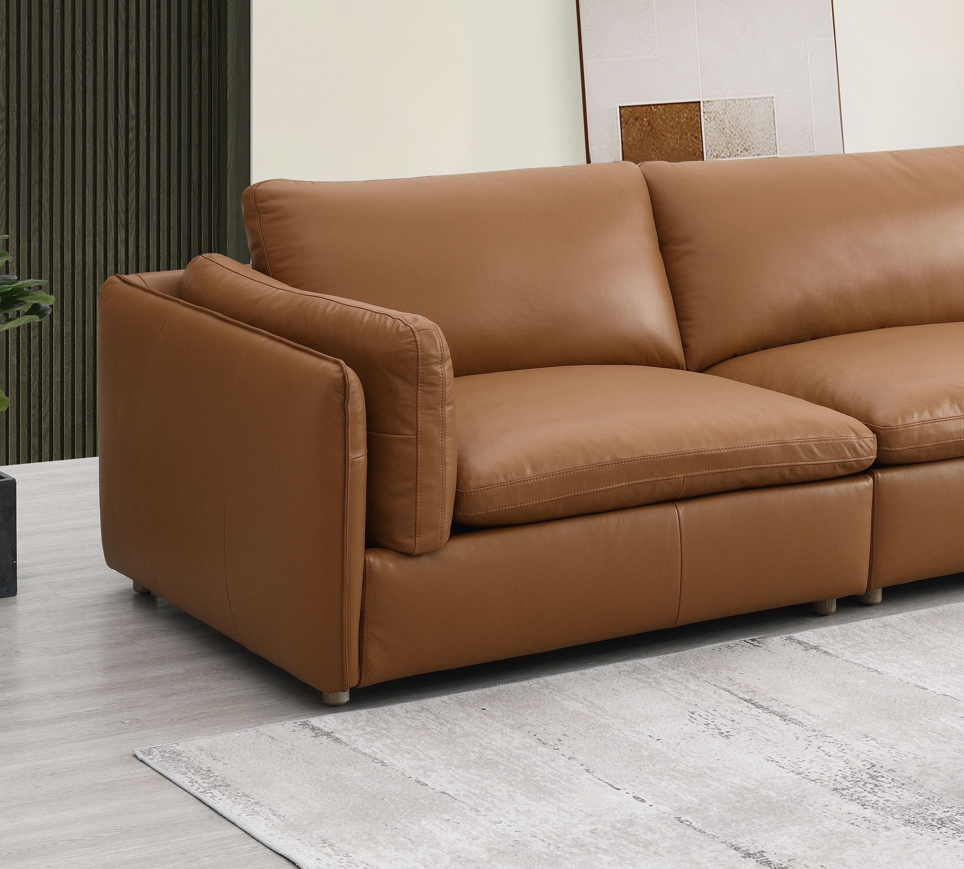 Brighton - Top Grain Leather 6 Pieces Modular Sectional With 1 Ottoman - Brown