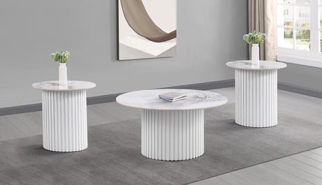 Rowena - Faux Marble Coffee Table Set White 3 Pc. Coffee Table, 2 End Tables by Coaster Fine Furniture | Bel Furniture