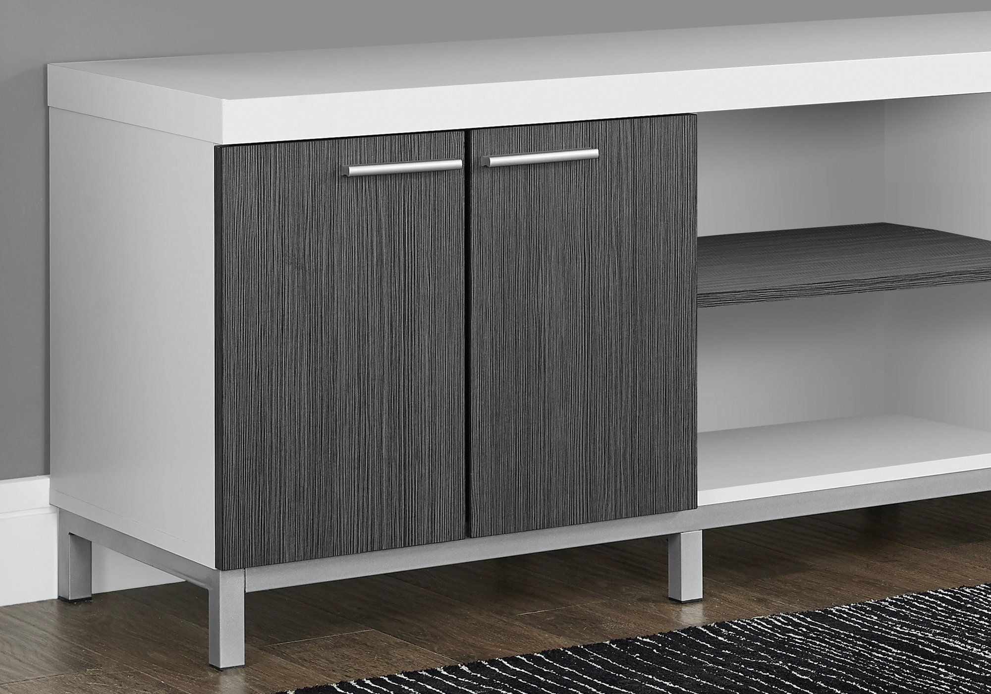 Cabinet Enclosed Storage, TV Stand - Gray / White