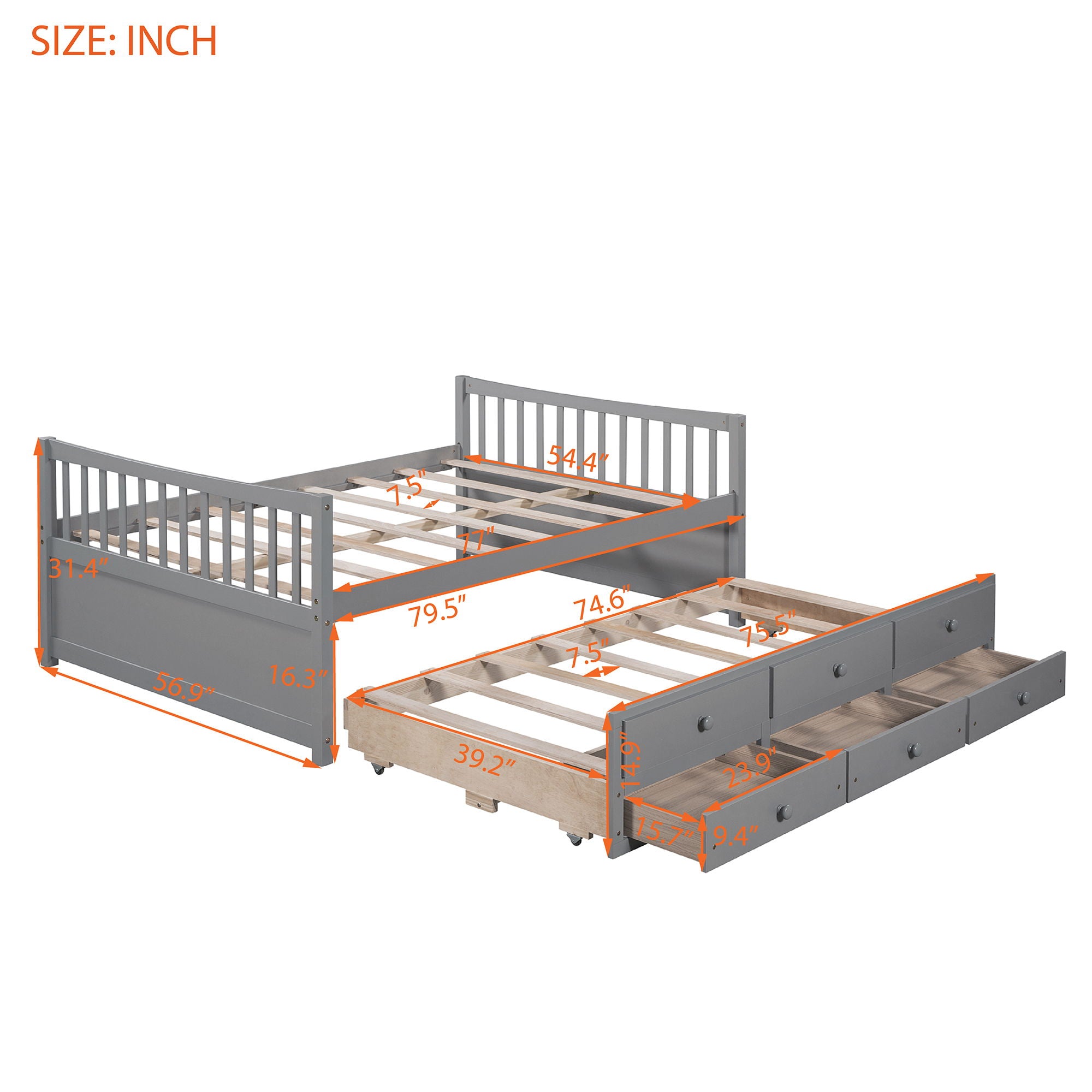 Full Size Daybed With Twin Size Trundle And Drawers, Full Size