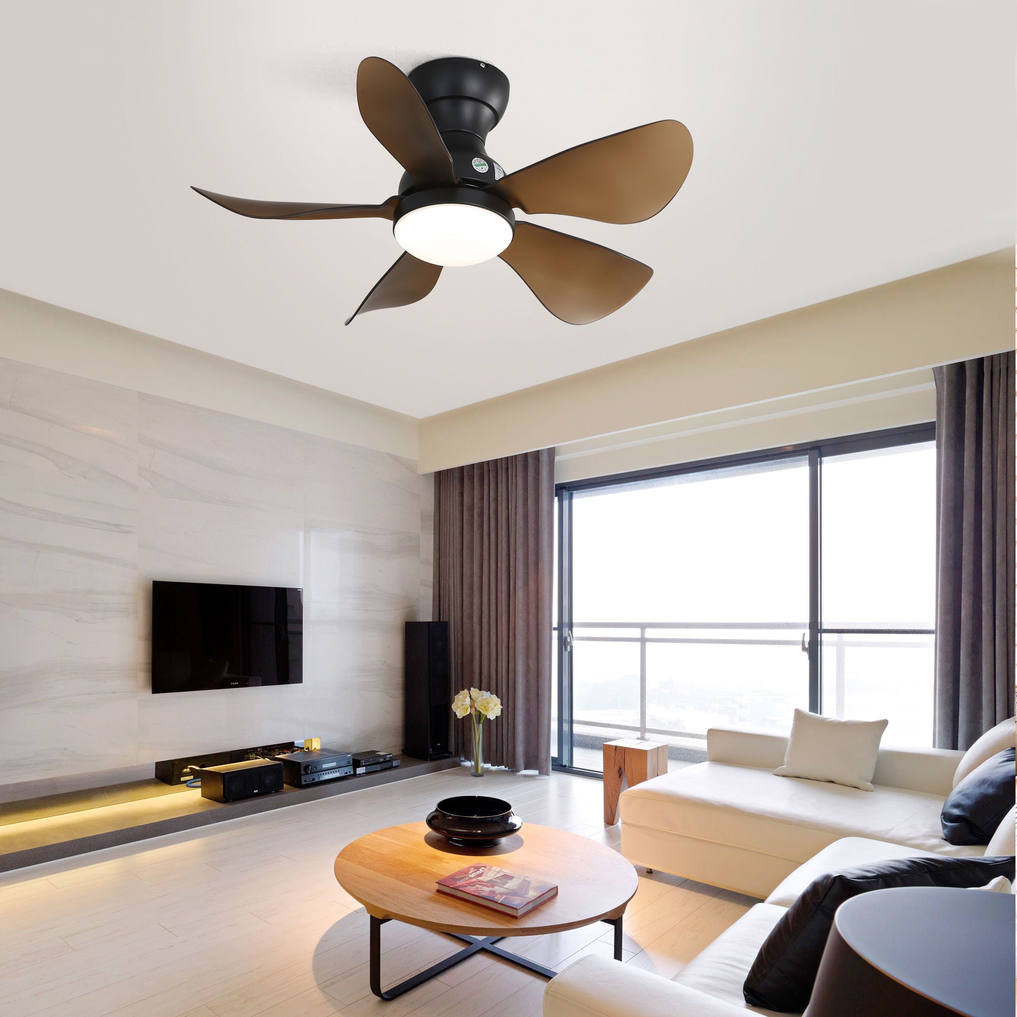 29" Low Profile Flush Mount Ceiling Fan With Light Reversible Motor Remote Control