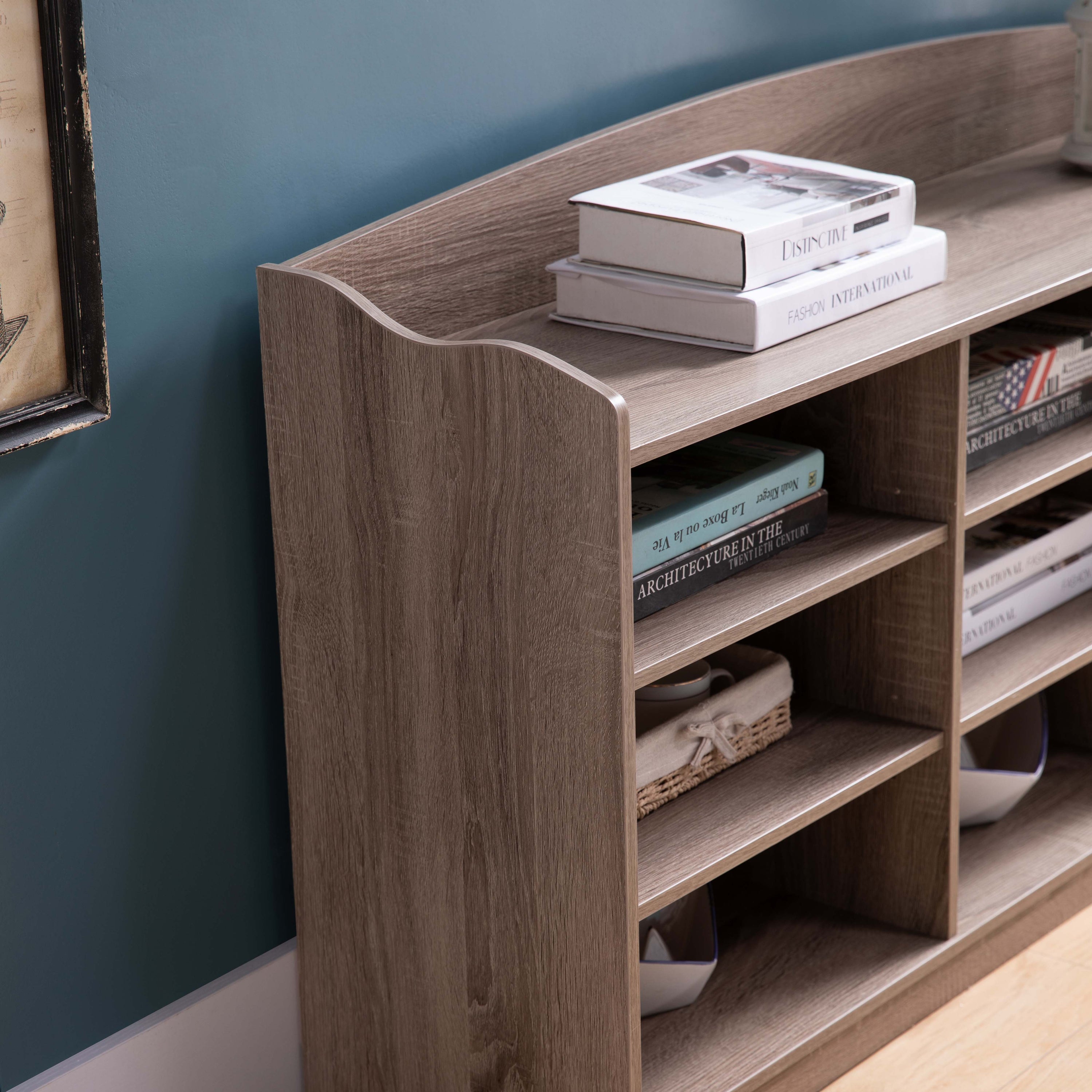 Entry Bench Shoe Rack With Nine Storage Shelves With Top Open Shelf