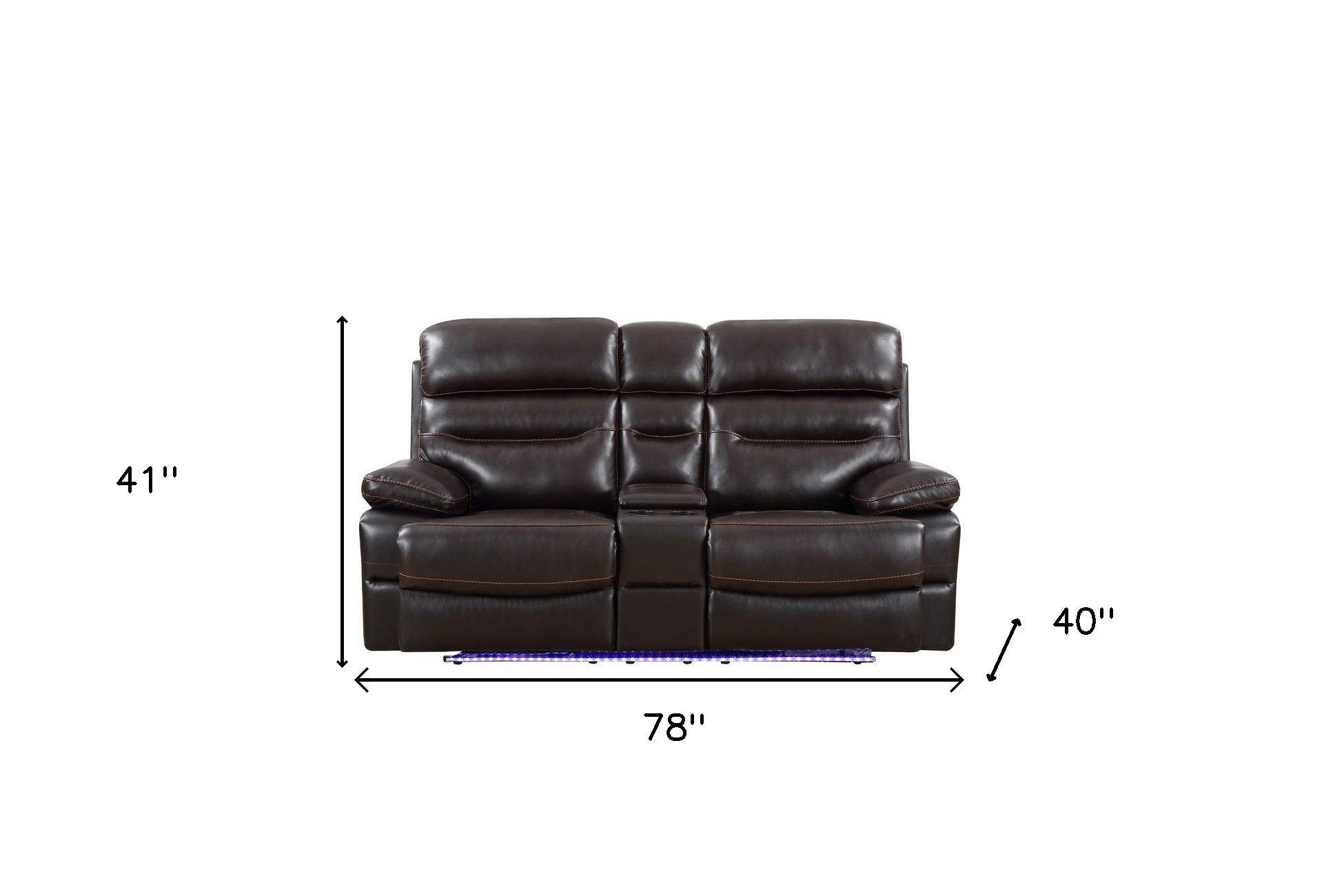 Faux Leather Power Reclining Love Seat With Storage - Brown