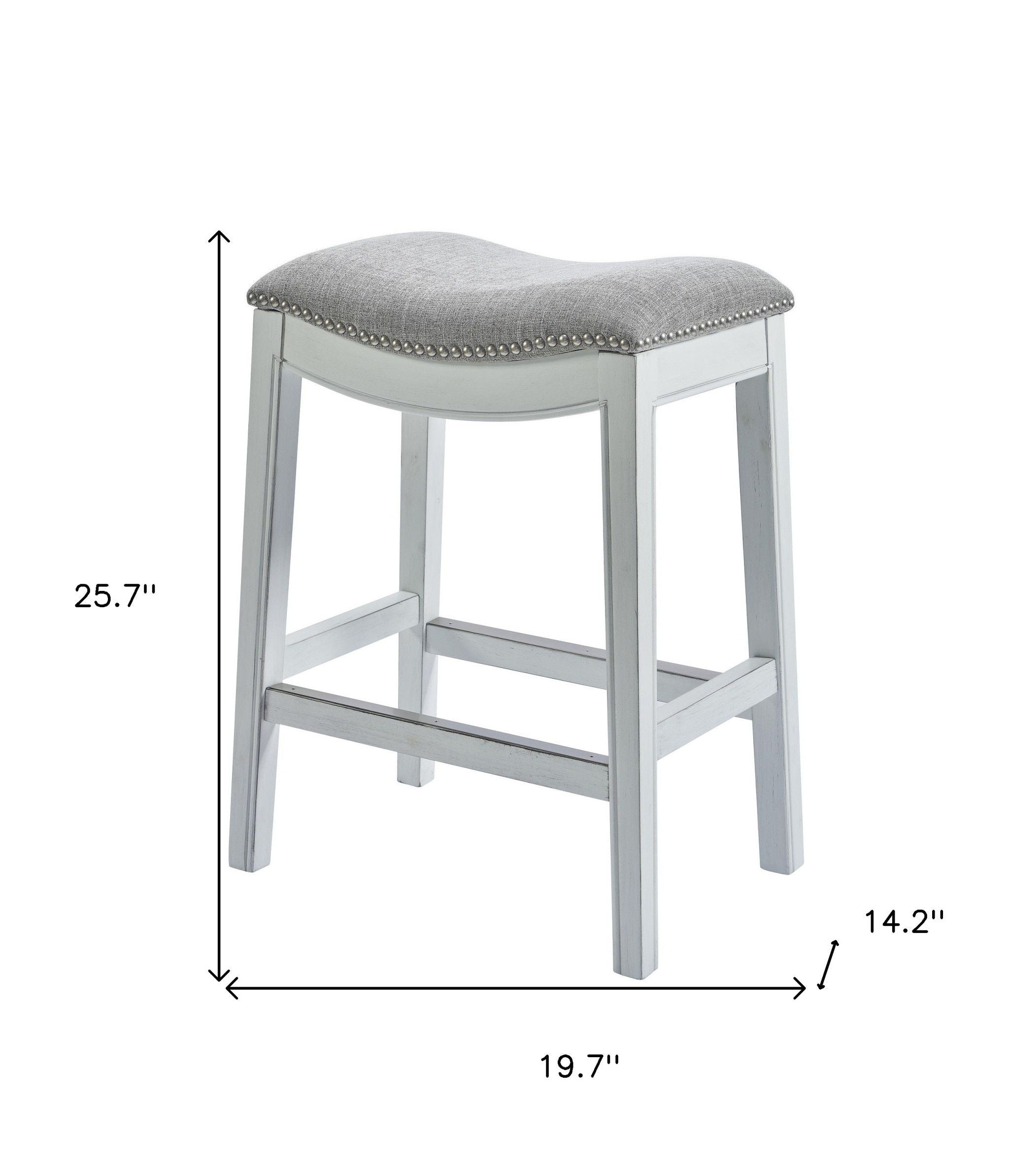 Solid Wood Backless Counter Height Bar Chair - Gray / White