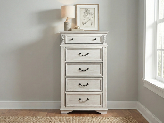 Magnolia Antique White Farmhouse 5-Drawer Chest