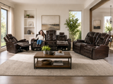 Dark Brown 3-Piece Living Room Set with Power Headrests, LED Lighting, Cup Holders & Storage