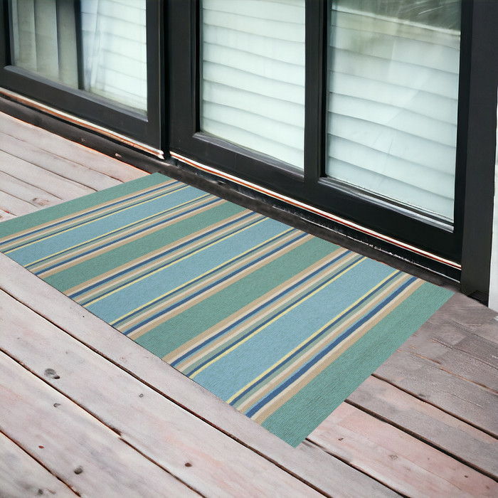 3' X 5' Striped Handmade Indoor / Outdoor Area Rug - Blue