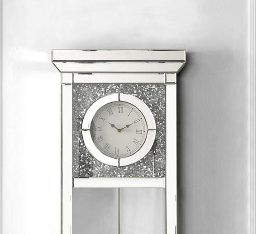 Noralie - Mirrored Faux Diamonds Wall Clock - Silver Gray