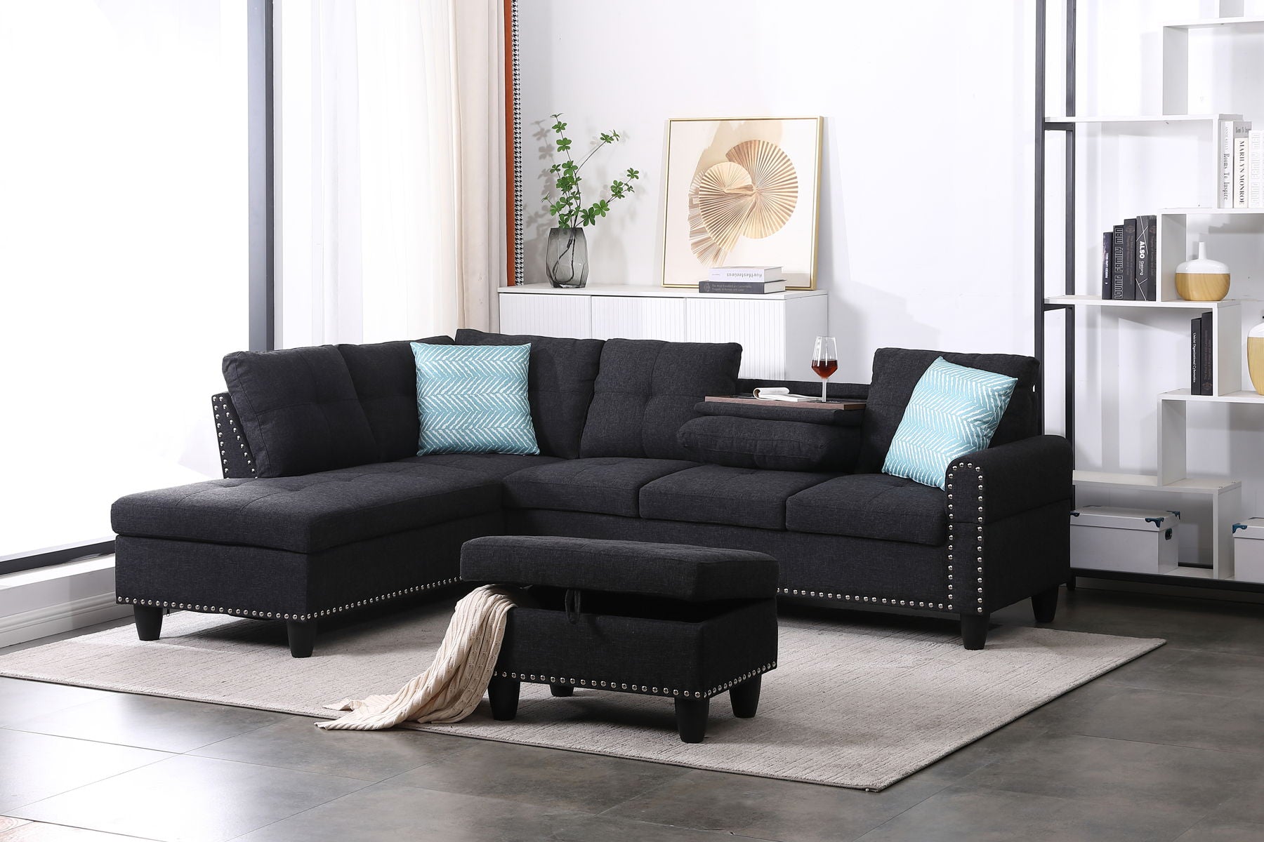 Alger - 98" Wide Left Hand Facing Sofa & Chaise With Ottoman